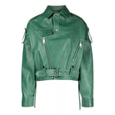 Leather Green Biker Jacket Womens